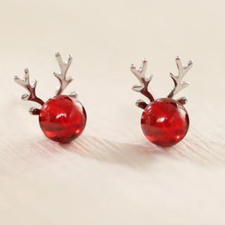 925 Sterling Silver Deer Antler Rhinestone Earring As Shown In Figure - One Size