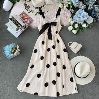 Bow-back Dotted Print Sleeveless Dress