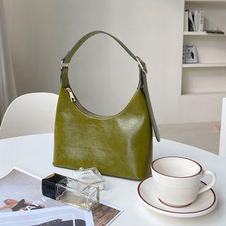 Buckle-strap Faux Leather Hobo Bag