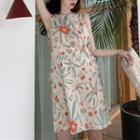 Flower Print Sleeveless Dress As Shown In Figure - One Size