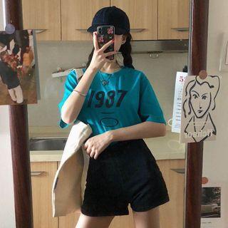 Short-sleeve Numbering T-shirt / Denim Shorts