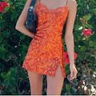 Spaghetti Strap Lace Trim Patterned Mini Dress