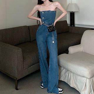 Strapless Denim Bootcut Jumpsuit Blue - One Size