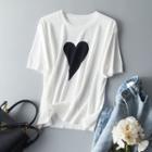 Short-sleeve Round-neck Heart Knit Top
