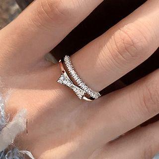 Rhinestone Bow Ring 1pc - Silver - One Size