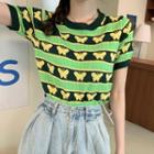 Short-sleeve Butterfly Print Knit T-shirt