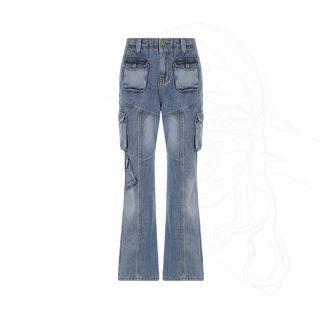 Washed Bootcut Cargo Jeans