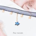 Star Pendant Lace Choker Blue - One Size