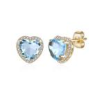 Simple Plated Champagne Gold Blue Austrian Element Crystal Heart Stud Earrings Champagne - One Size