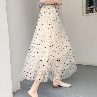 Polka Dot Mesh Layered Midi Skirt
