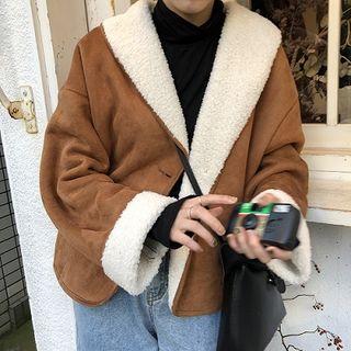 Fleece-lined Button Jacket Brown - One Size