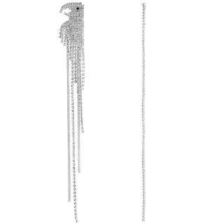 Non-matching Rhinestone Fringed Earring 1 Pair - Silver - One Size