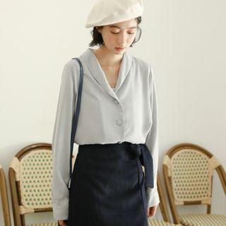 Plain V-neck Blouse As Shown In Figure - One Size
