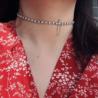 Rhinestone Safety Pin Choker