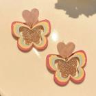 Heart Butterfly Acrylic Dangle Earring Jml5124 - 1 Pair - 925 Silver Needle Earring - Fuchsia Pink & Blue - One Size