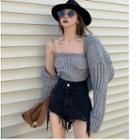 Ribbed Knit Cropped Cardigan / Chain Strap Camisole Top