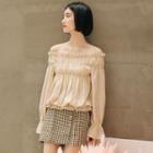 Ruffle Trim Off-shoulder Long-sleeve Blouse