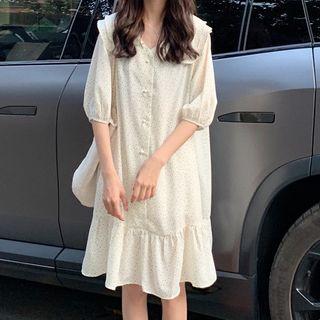 Elbow-sleeve Ruffle Shirt Dress
