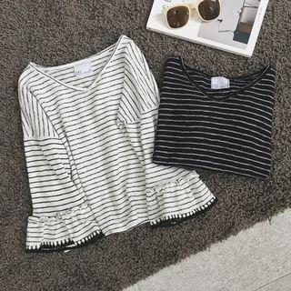 Striped V-neck Long Sleeve Top