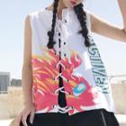 Lace Up Print Sleeveless Top