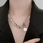 Chunky Chain Pendant Faux Pearl Stainless Steel Necklace Silver - One Size