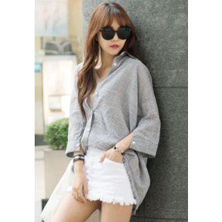 Dolman-sleeve Checked Shirt
