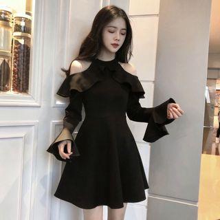 Bell-sleeve Cold Shoulder A-line Dress