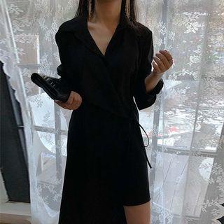Long-sleeve Midi Wrap Shirt Dress