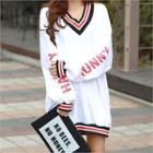 Contrast-trim Lettering Mini Pullover Dress