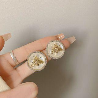 Bee Faux Cat Eye Stone Alloy Earring 1 Pair - S925 Silver Needle - Gold - One Size