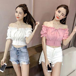 Cropped Off-shoulder Short-sleeve Top