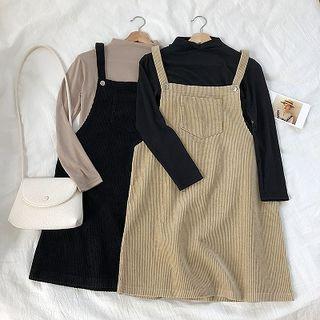 Plain Corduroy Strap Dress