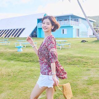 V-neck Paisley Chiffon Empire Top