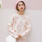 Heart Pattern Dip Back Sweater White - One Size