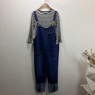 Set: Plain Short Sleeve Top + Roll Up Hem Dungaree