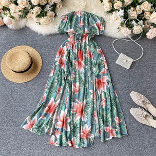 Print Bandeau Split Dress