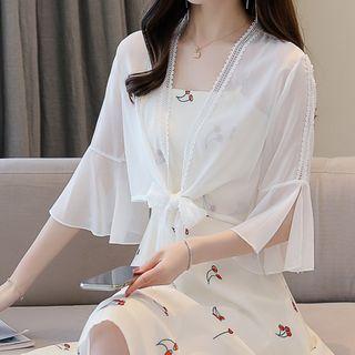 Bell-sleeve Lace Trim Chiffon Cover-up
