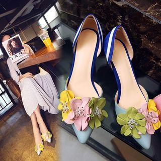 Genuine Leather Flower Heel Sandals