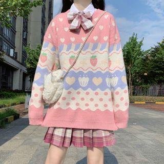 Fruit Pattern Sweater Pink - One Size