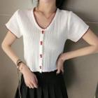Knit Short-sleeve Top White - One Size