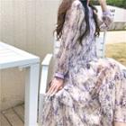 Floral Long-sleeve Loose-fit Hooded Dress As Figure - One Size