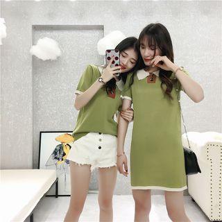 Color Block Short-sleeve Knitted Polo Shirt / Polo Dress