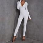 Plain V-neck Long Sleeve Jumpsuit