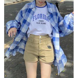 Long-sleeve Plaid Shirt / Lettering Tank Top (various Designs)