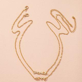 Set: Lettering Pendant Alloy Necklace Set - Gold - One Size