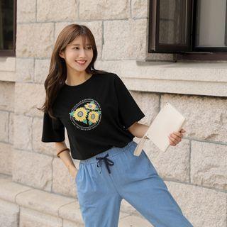 Sunflower-printed Cotton T-shirt