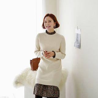 Floral-ruffle Trim Knit Dress