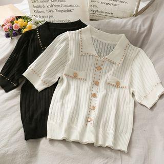 Collared Slim-fit Knit Polo Top