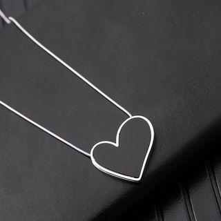 Heart Pendant Stainless Steel Necklace Black Heart - Silver - One Size