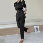 Puff-sleeve Straight-leg Jumpsuit